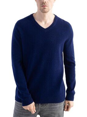 Men's 100% Merino Wool V-Neck Sweater - Cozy Long Sleeve Knit for Fall/Winter